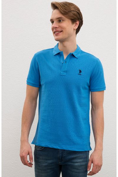 U.S. Polo Assn. Ανδρικό μπλουζάκι μπλε πόλο με λαιμόκοψη