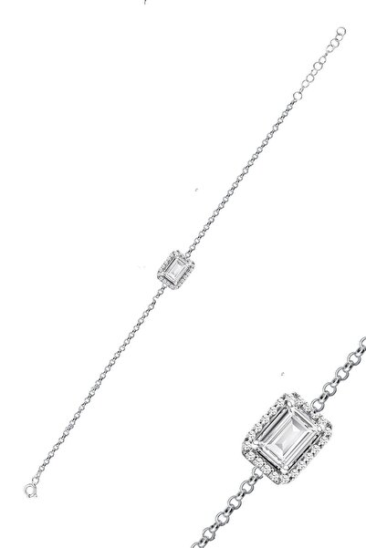 Trend Silver Kadın Gümüş Baget Taşlı Pırlanta Modeli Bileklik