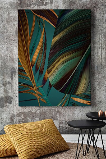 KanvasSepeti Yaprak Desenli Cizgisel Soyut Kanvas Canvas Tablo Dekoratif Tabl...