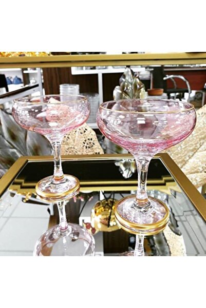 Paşabahçe Lav 6'lı El Dekoru Yaldızlı Cam Dondurmalık, Cam Dondurma Kasesi, Ç...