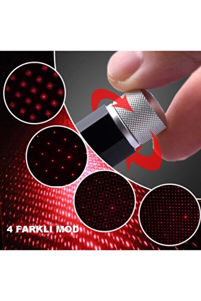 LeonPart Usb Lazer Projektör Disco Işık Mini Led Yıldız Etkisi 4mod Özelliği