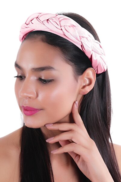 hahai accessories إبزيم تاج مجدول واسع النطاق باللون الوردي للنساء