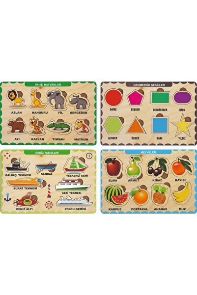 MAKETÇİNİZ 4 Adet Ahşap Bul Tak Eğitici Yapboz Seti 3