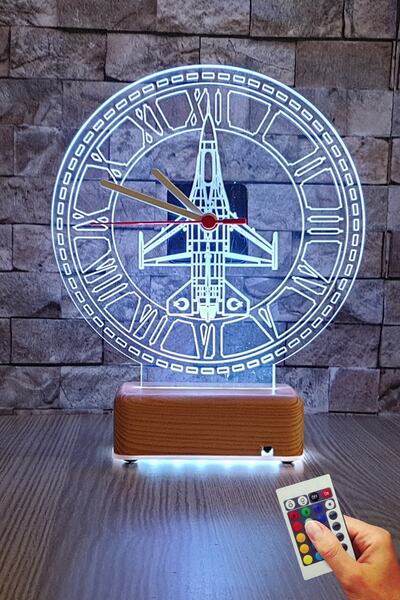 Vipyol Doğumgünü Hediyesi Türk F16 Saatli 3d Led Gece Lambası 16 Renkli