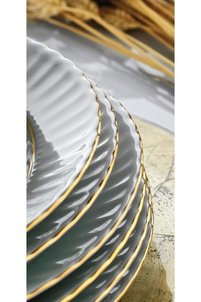 Güral Porselen Güral 25 Cm - 12-Piece Gilded Flat Plates