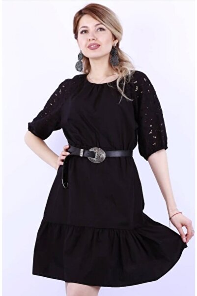 Hepsibitarz Kadın Siyah İşlemeli Şık Rahat Elbise