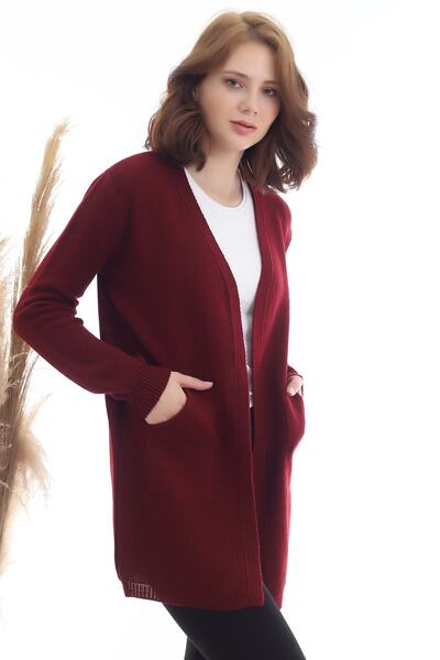 Devinka Cardigan din tricot cu buzunar cangur de damă bordeaux