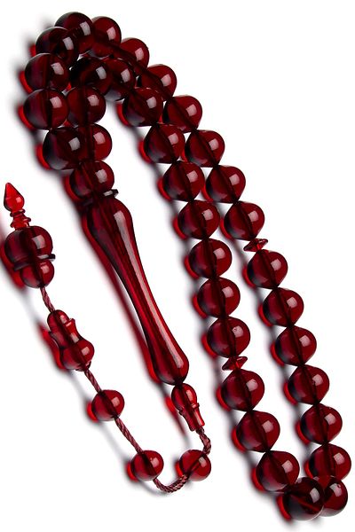 OTTOTESBİH 10mm Beetle Cut Dark Red Acrylic Powder Amber Prayer Beads with System Tassels