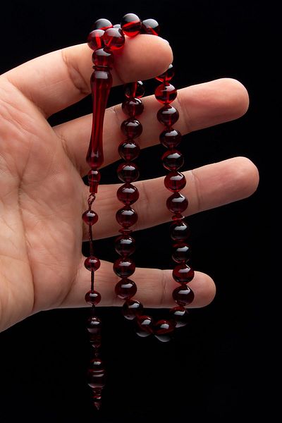OTTOTESBİH 10mm Beetle Cut Dark Red Acrylic Powder Amber Prayer Beads with System Tassels
