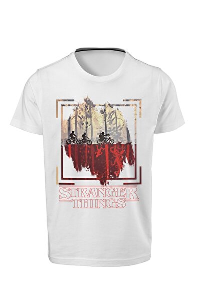 ACR Giyim Stranger Things - Tricou alb cu imprimeu digital pentru copii unisex K-03