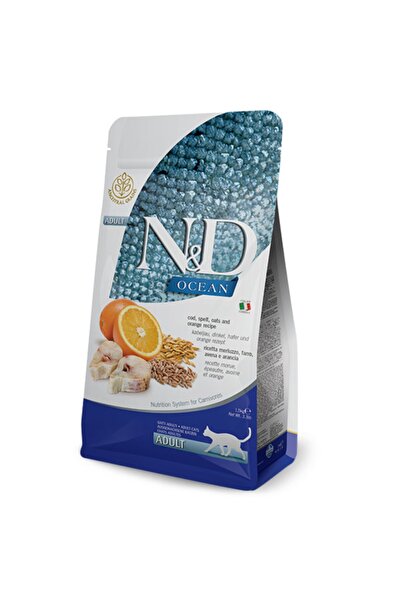 N&D Ocean Az Tahıllı Morina Balığı Ve Portakallı Yetişkin Kedi Maması 1,5 Kg