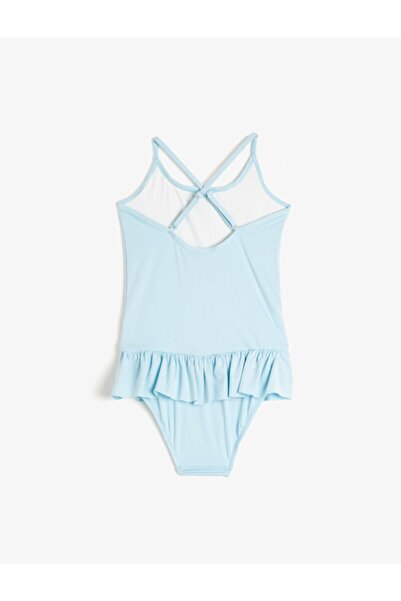 Koton Girl's Blue Disney Frozen Ruffle Swimsuit