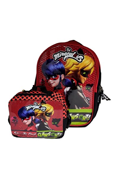 Ladybug ve Cat Noir Ladybug Embossed Primary School Backpack and Lunchbag