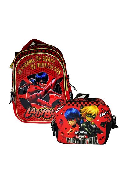 Miraculous Ladybug Glittered Primary School Girl's Backpack and Lunchbox