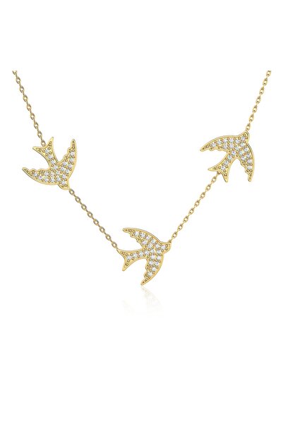 İNDİGO TAKI Üçlü Kırlangıç Altın Kaplama Gümüş Kolye