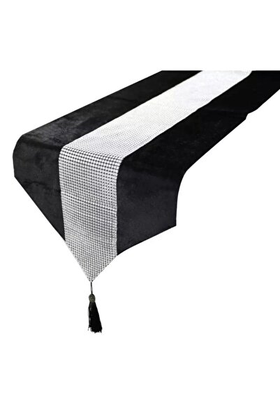 LİNDA MİA Runner Siyah Taşlı Kadife