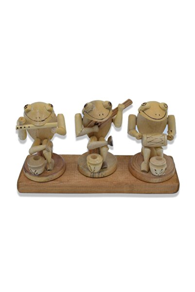 Hedicaret Ahşap Çalgıcı Kurbağa Biblosu, Üçlü Kurbağa Seti, El Yapımı