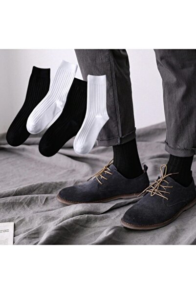 çorapmanya 4' Lü Elastik Erkek Siyah Beyaz Soket Çorap