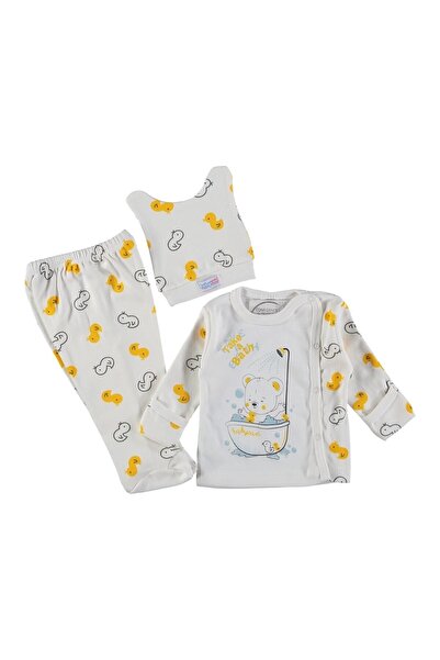 Unisex Bebek Beyaz Zıbın Takımı Yavru Ördek 3 Ay 3’lü