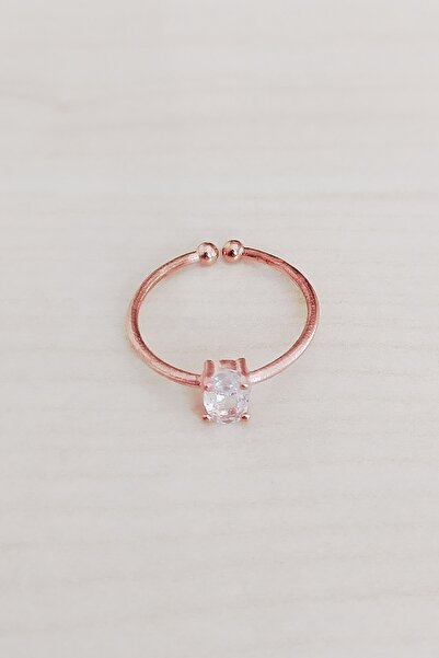 Trend Silver Gümüş Minimal Rose Zirkon Taşlı Oval Yüzük