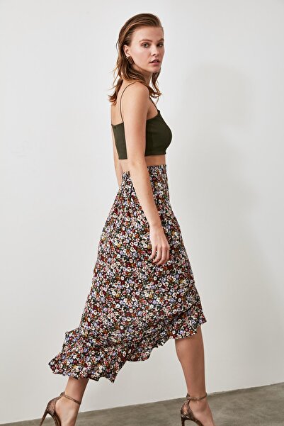 Trendyol Collection Fustă midi asimetrică cu fantă verde TWOSS20ET0166