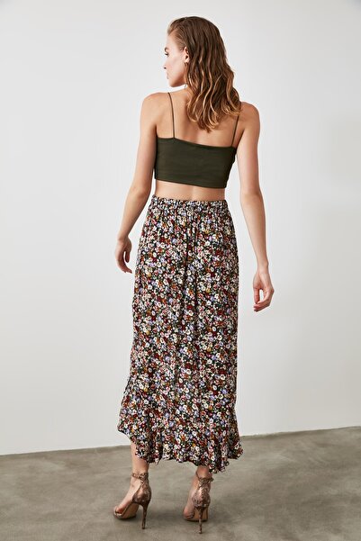 Trendyol Collection Fustă midi asimetrică cu fantă verde TWOSS20ET0166