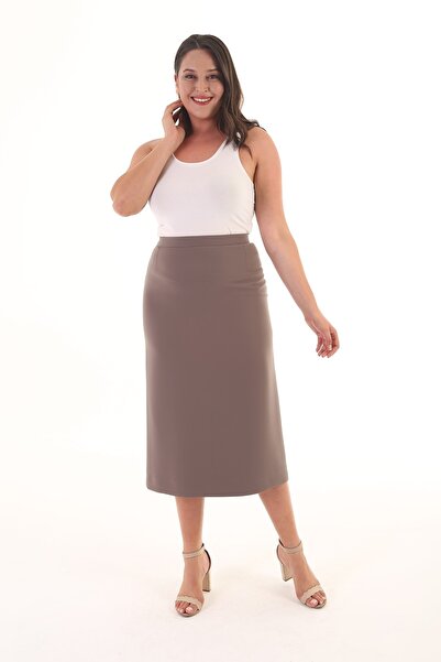 Sevda Etek Kadın Bej Büyük Beden Dar Etek