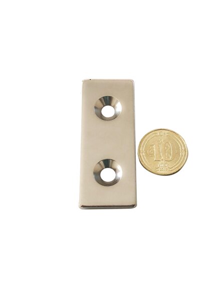 Mıknatıs Ar-Ge 50x20x3mm 10x5mm 2 Havşalı Güçlü Neodyum Mıknatıs 2 Adet