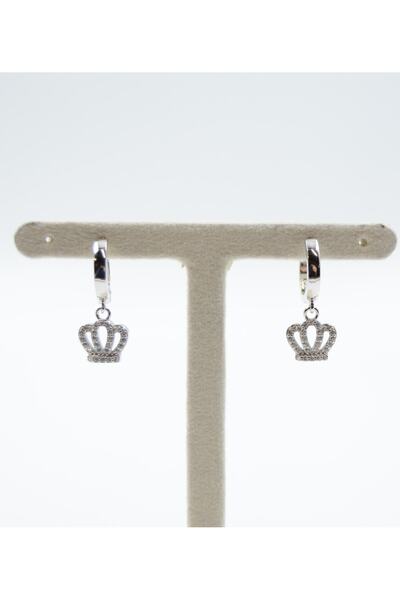 Swaroski Taç Desenli Zirkon Taşlı 925 Ayar Gümüş Kadın Küpe