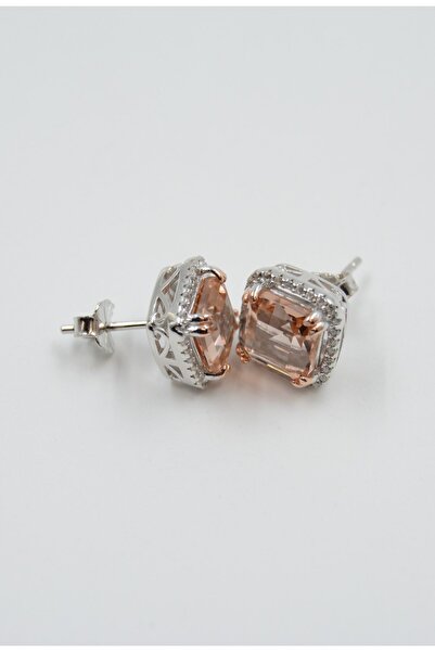 Swaroski Kare Desenli Rose Zirkon Taşlı 925 Ayar Gümüş Kadın Küpe