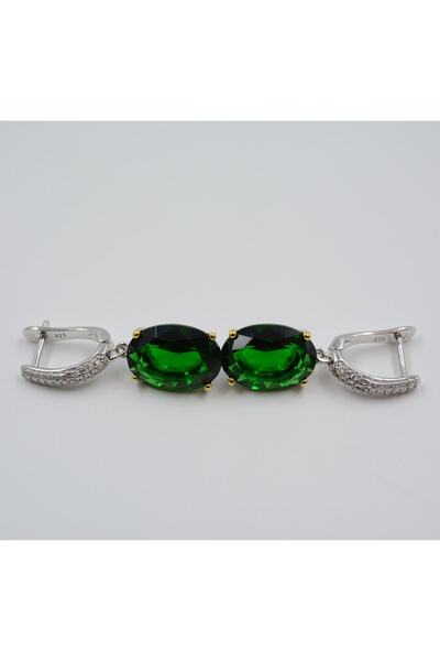 Swaroski Zümrüt Rengi Zirkon Taşlı 925 Ayar Gümüş Kadın Küpe