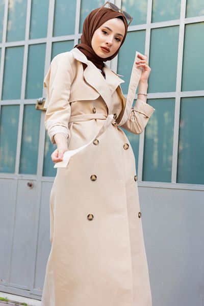 MİNT ATLAS Klassischer Trenchcoat für Damen in Steinfarbe