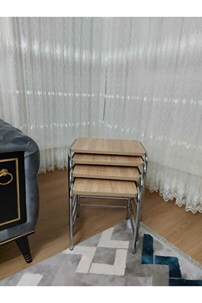 Wm Workshop Camel Desenli Parlak Nikelaj Ayaklı 4' Lü Zigon Sehpa