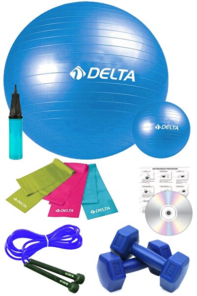 Delta 11 Li Pilates Takımı Seti 3 Lü Pilates Bandı Lastiği 1kg Dambıl Atlama Ipi Plates Topu Set