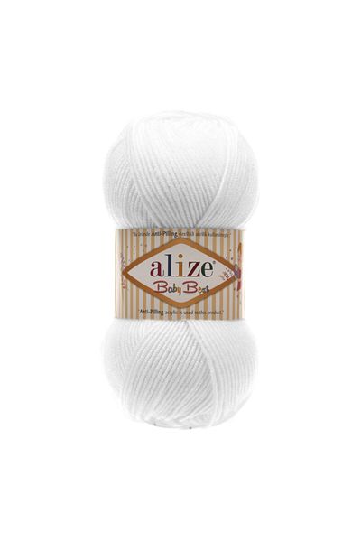Alize Baby Best Bamboo Content Non-Itchy Baby Cardigan Sweater for Knitting 055 White