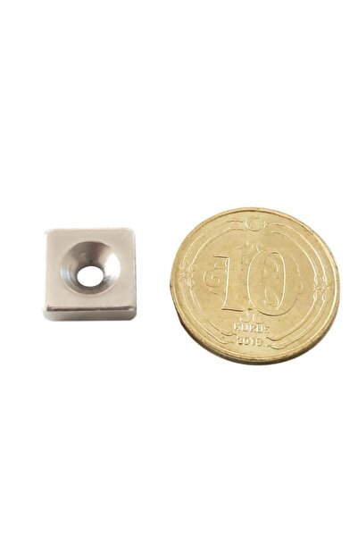 Mıknatıs Ar-Ge Havşalı Kare Güçlü Neodyum Mıknatıs 10x10x3mm (6x3mm) 20 Adet