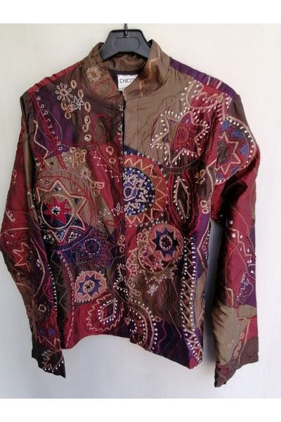 Chicos Women's Authentic Silk Multicolor Embroidered Jacket