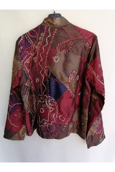 Chicos Women's Authentic Silk Multicolor Embroidered Jacket