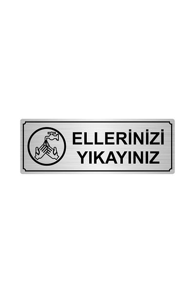 Özarslan Dizayn لوح توجيه معدني فضي اللون لغسل اليدين مقاس 7 سم × 20 سم