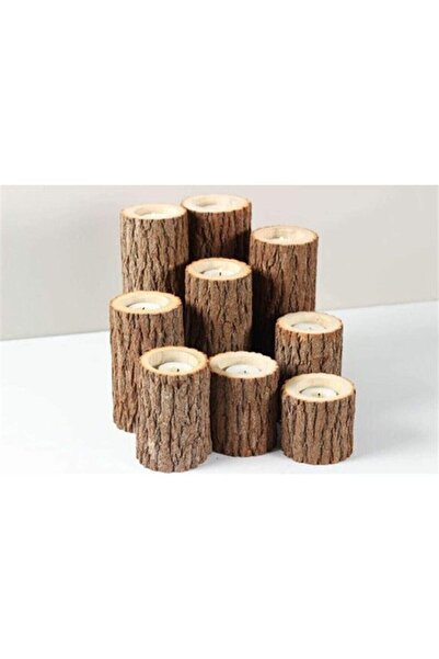 Tree World Dilim Kütük Mumluk Ahşap Mumluk Dekoratif Ahşap Mumluk 9 Lu