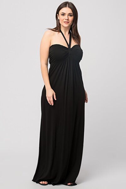 Şans Czarna sukienka bez ramiączek damska w dużych rozmiarach 65n20707