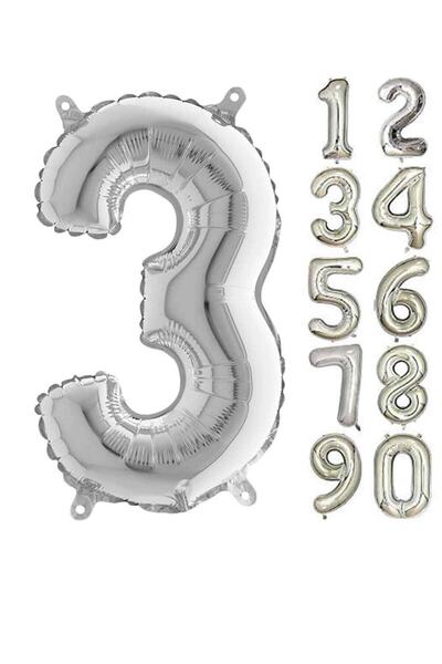 BİDOLUMUTLULUK Number Foil Balloon Silver 80 Cm Number 3