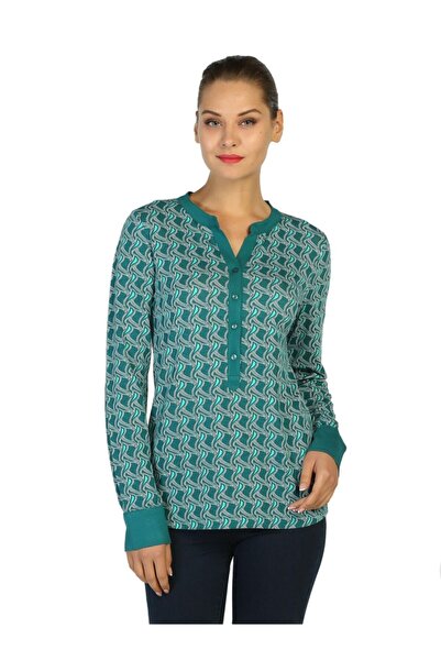 Bulalgiy Kadın Zümrüt Yeşili Uzun Kollu Baskılı Tişört - Bga064315