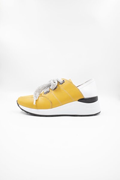 Impero Kadın Sarı Beyaz Hakiki Deri Sneaker