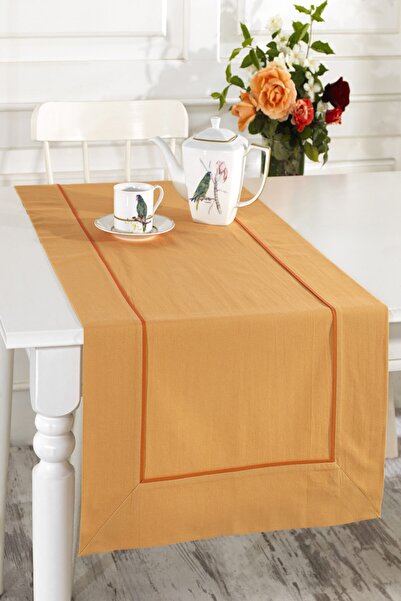 ÖDEL HOME Hardal Buldan Kumaşı Kiremit Renk Biyeli 50x130 Cm Runner