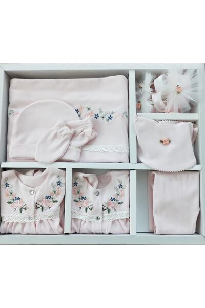 Eda Baby Kız Bebek Çiçek Nakışlı Kroşetalı 10'lu Hastane Çıkış Seti
