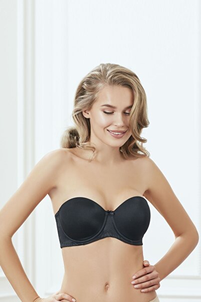 Anıl Kadın Siyah Balenli Günlük Desteksiz Dolgusuz Straplez Sütyen Man3346