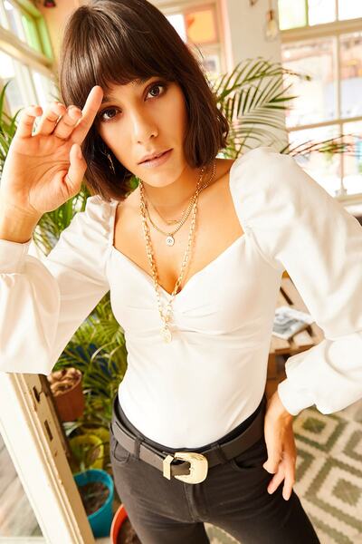 Olalook Kadın Ekru Önü Büzgülü Balon Kol Bluz BLZ-19001084