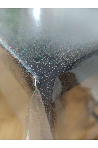CEYDA Tablecloth Transparent Glitter PVC 0.22 mm Thick Gold Color 140x180 cm