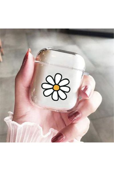 mooodcase Daisy Pattern Design Transparent 1st and 2nd Generation Compatible Wireless Headphone Case